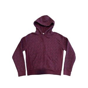 VTG Mens Champion Reverse Weave Hoodie Maroon All Over Print‎ SZ Medium